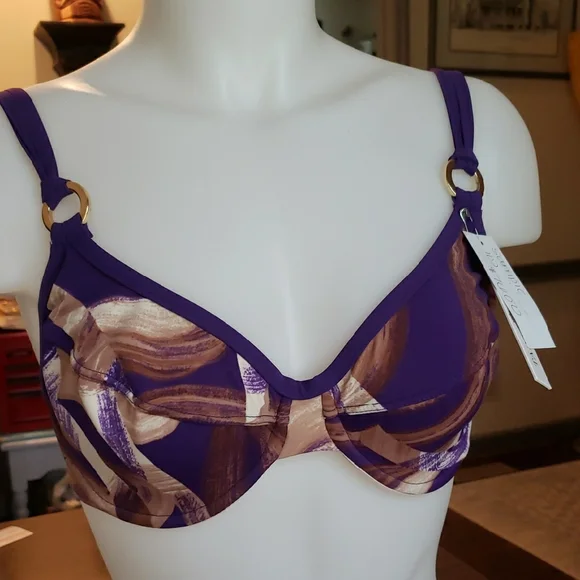 Tara Grinna Patterned Underwire Swim Top with Adjustable Straps 32/36 - Picture 5 of 7